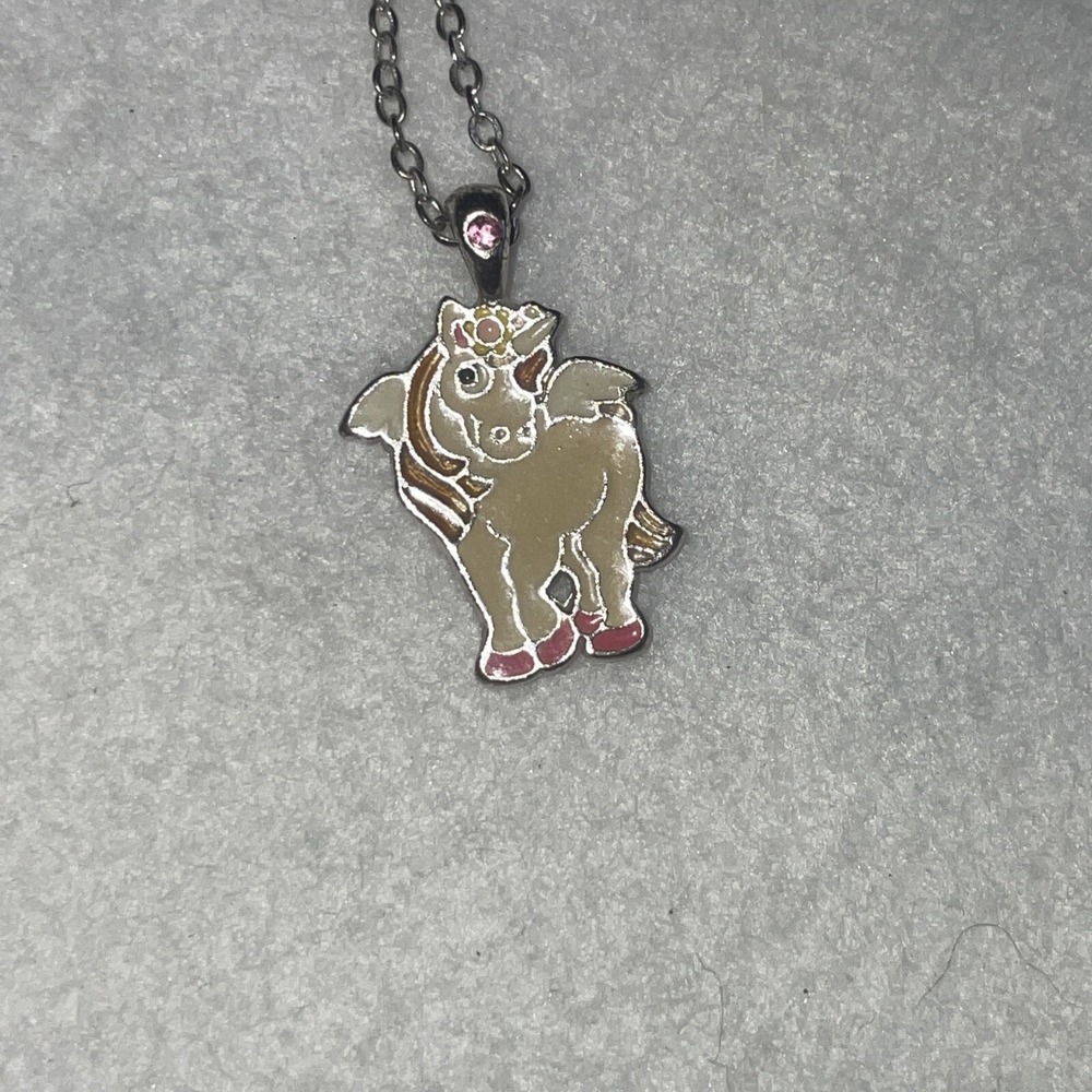 Little Girls Necklace Silver Chain With Unicorn Charm - Picture 2 of 3